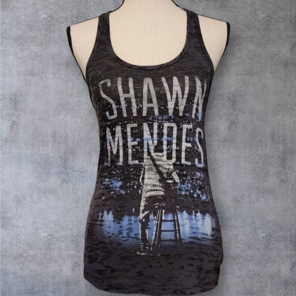 Shawn Mendes Tank Top Womens Sz S Black Burnout Sheer Racerback Graphic Band Tee - Picture 1 of 8